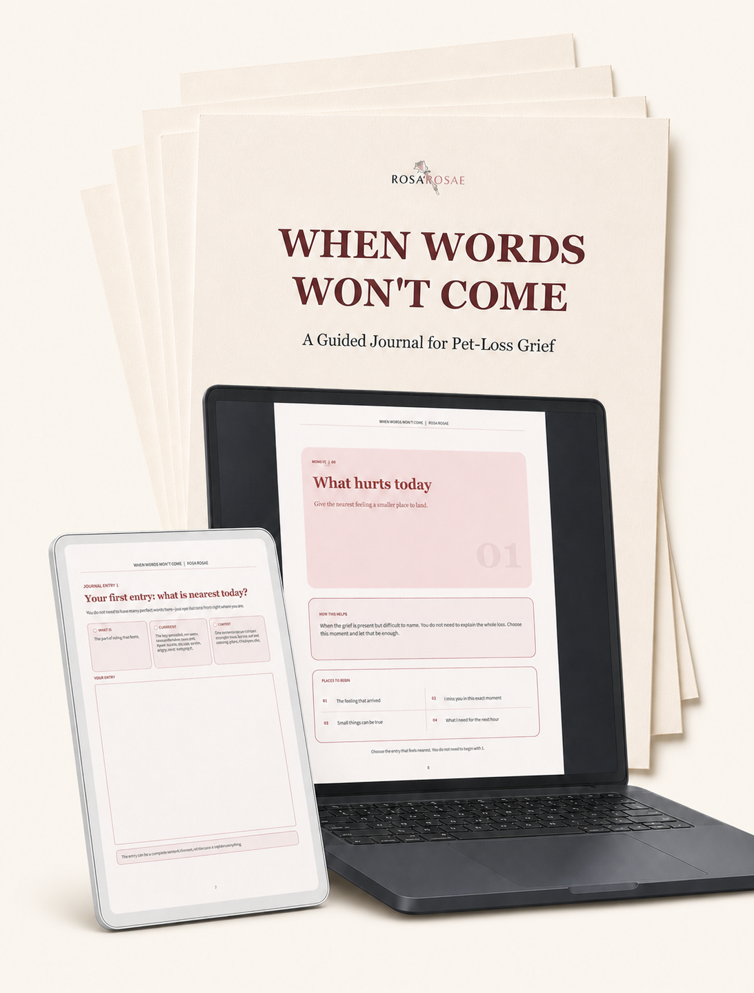When Words Won’t Come journal displayed on a laptop and mobile device